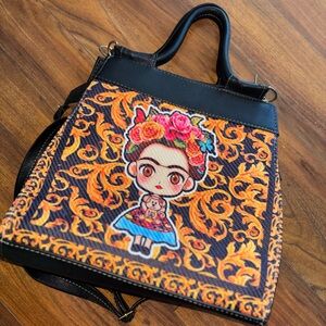 Black Tote with Colorful Frida Motif